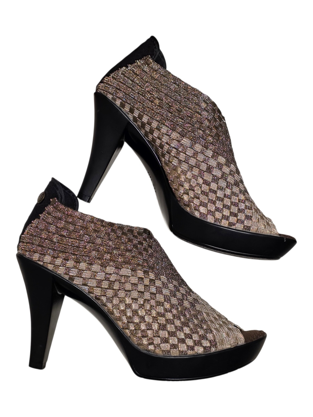 NEW Bernie Mev Chesca Golden Bronze Woven High Heel Booties Size 39 / 8.5 - Picture 5 of 12